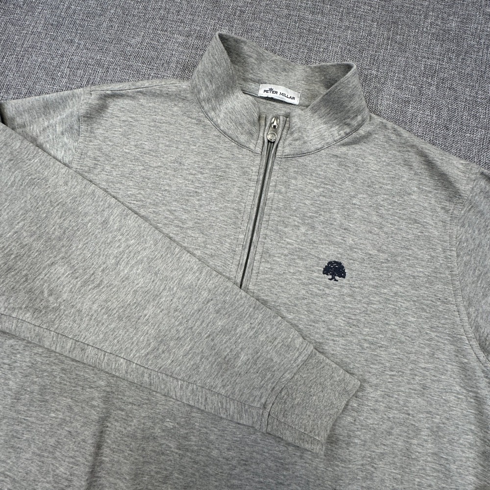 Peter Millar Interlock Quarter Zip Pullover Men Large Gray Golf Tree Logo ME0K40
